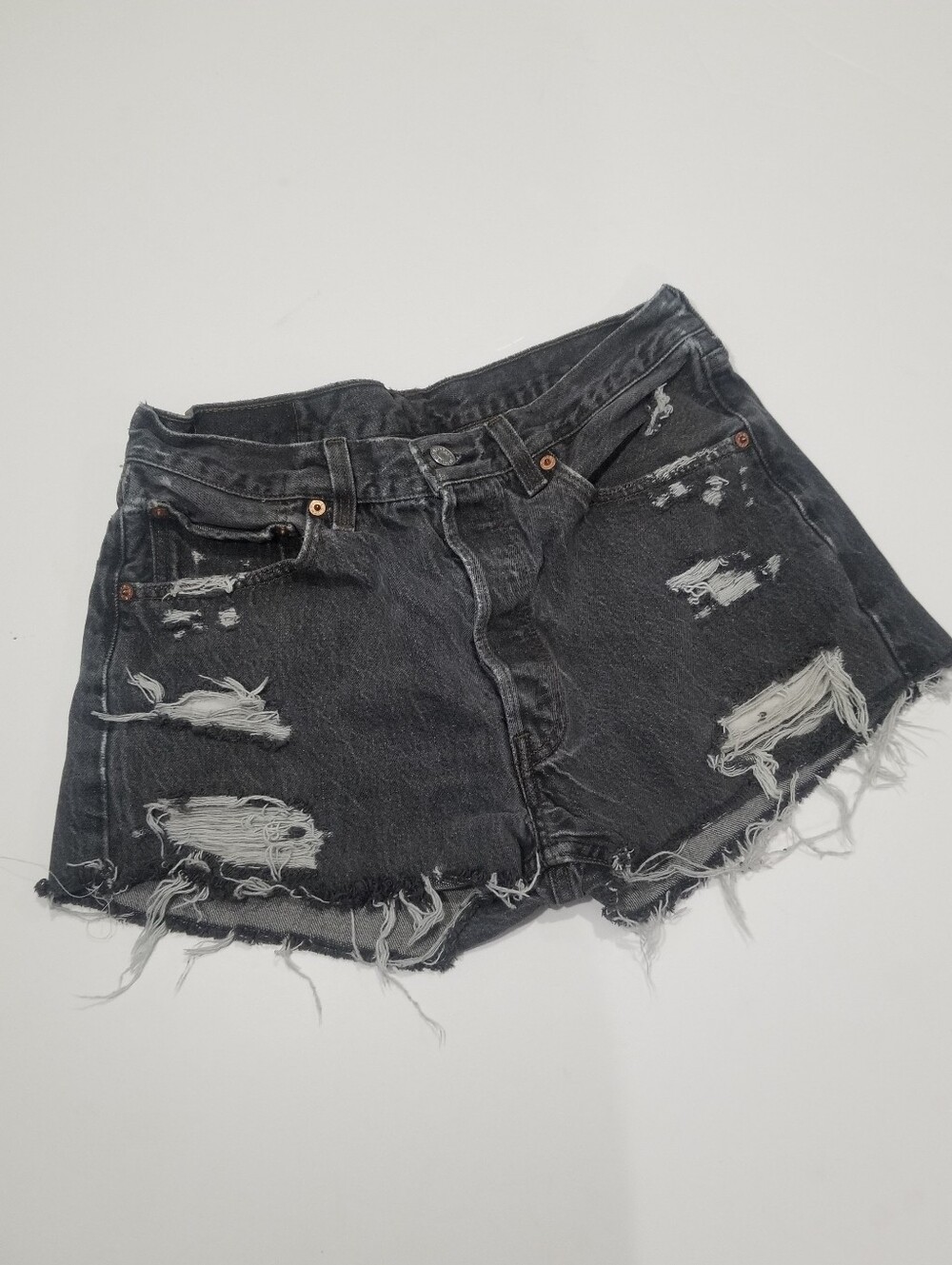 Levi's Black Distressed Denim Cutoff Shorts